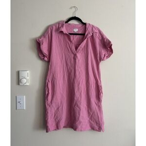J Crew Large Womens Short Sleeve Popover Dress Cotton Gauze Pink Soft Beach